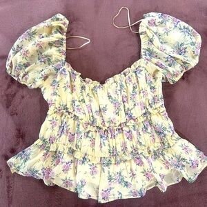 Astr Yellow Floral Ruffle Blouse